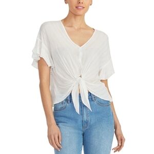 RACHEL Rachel Roy Womens Metallic Tie Front Blouse, White, Size M